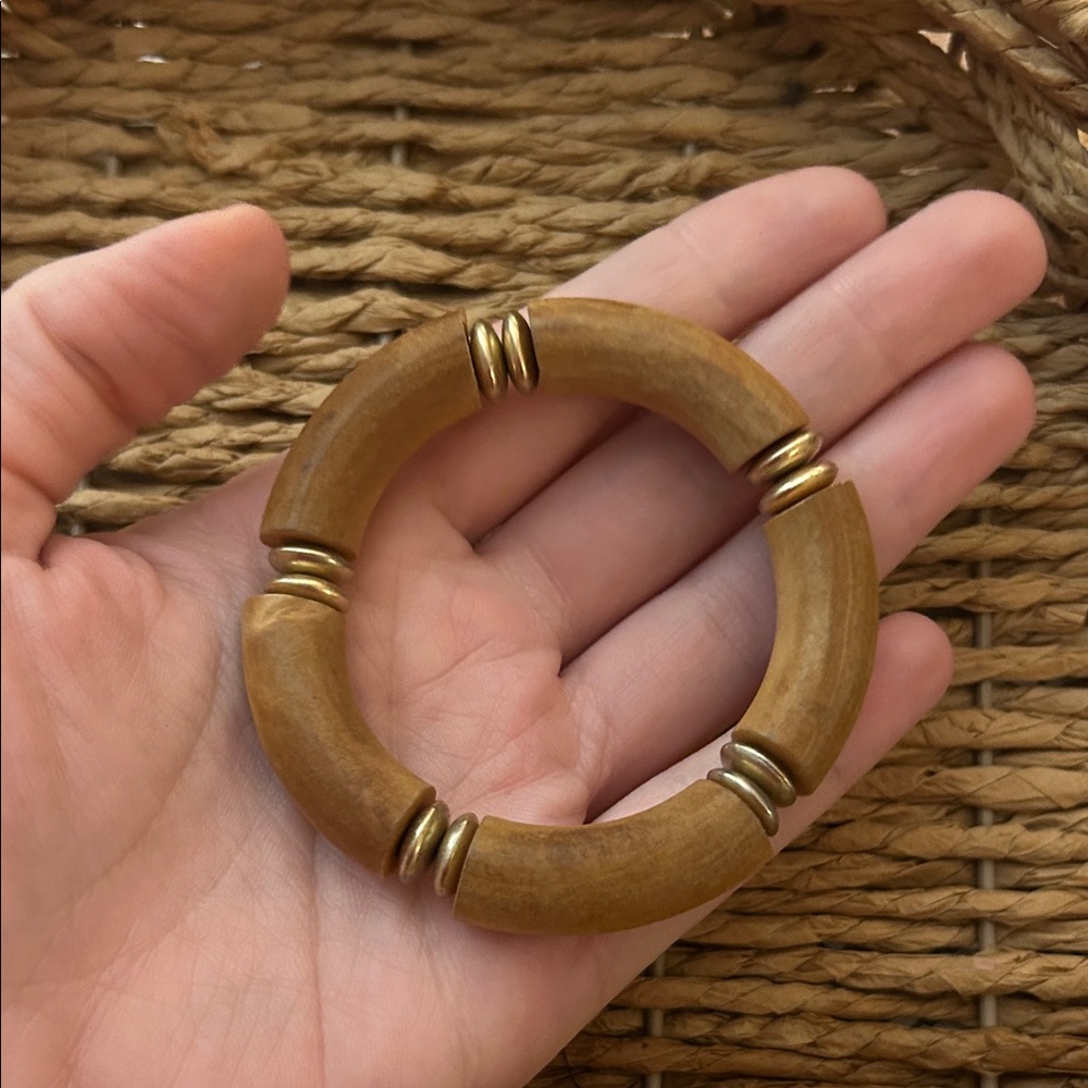 Wooden Bracelet with Gold Accents